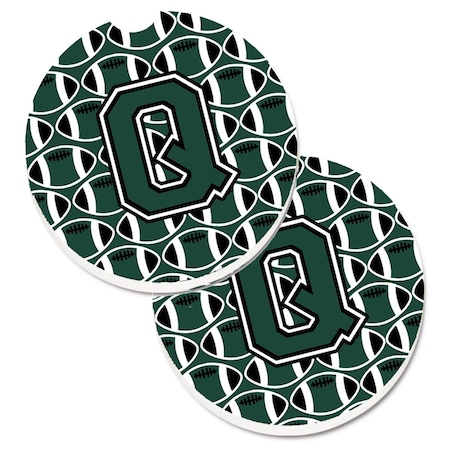 Carolines Treasures Letter Q Football Green and White  Cup Holder Car Coaster, PK2 CJ1071-QCARC